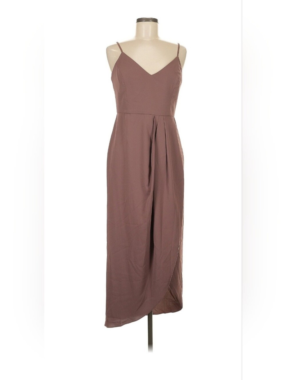 Lulus Spaghetti Strap V-Neck Midi Dress in Taupe Mauve Medium